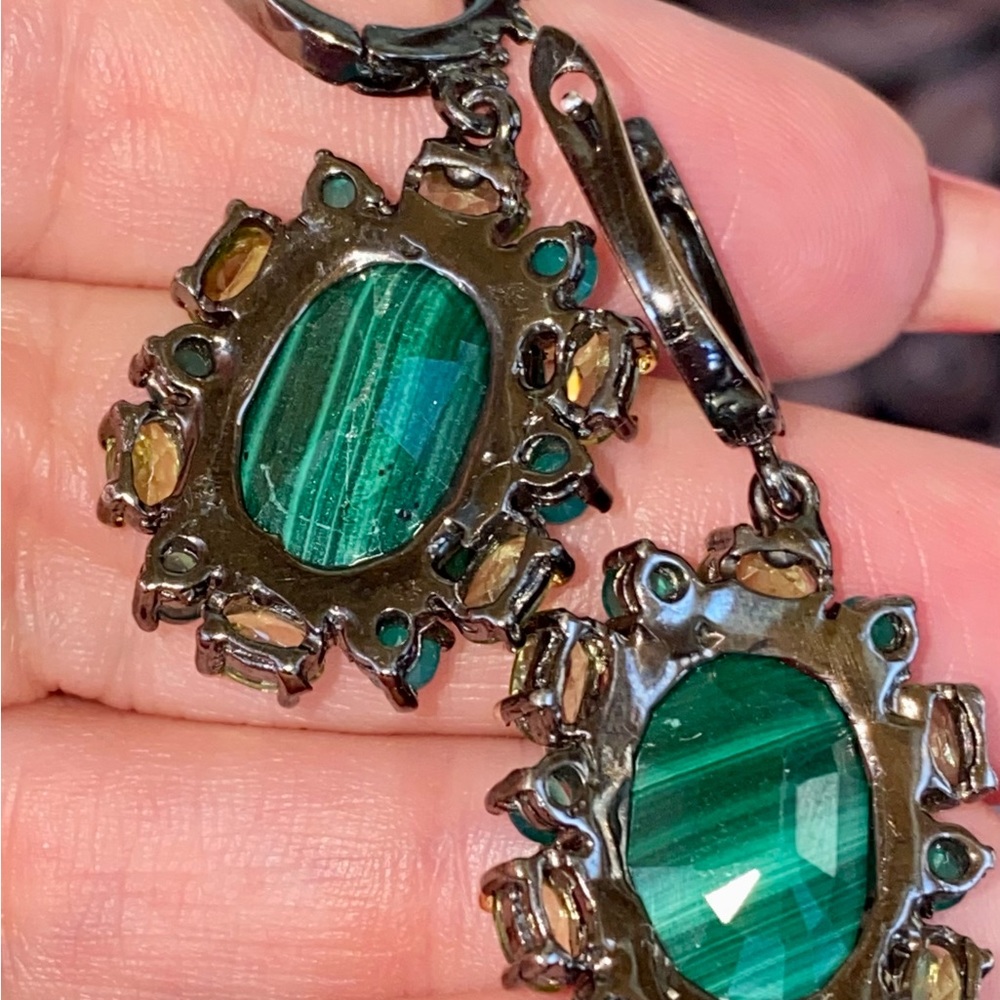 Royal Genuine Malachite Earrings with Gemstone Accents - Picture 9 of 14